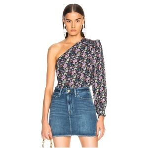 Frame Blue, Pink and White Asymmetrical Puff Sleeve Blouse sz. M